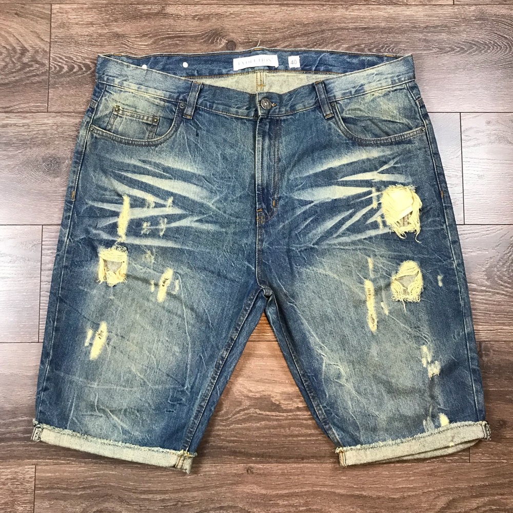 Evolution In Design Denim Artisan Men’s Distressed Blue Jean Shorts Size 40
